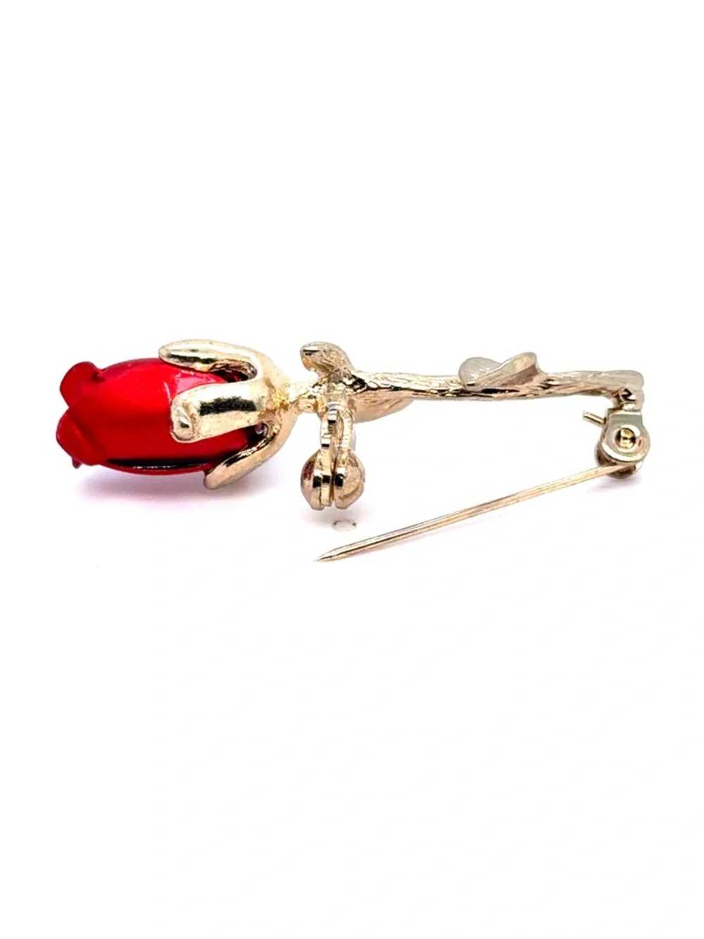 Gold-Tone Red Rose Brooch‎ Pin